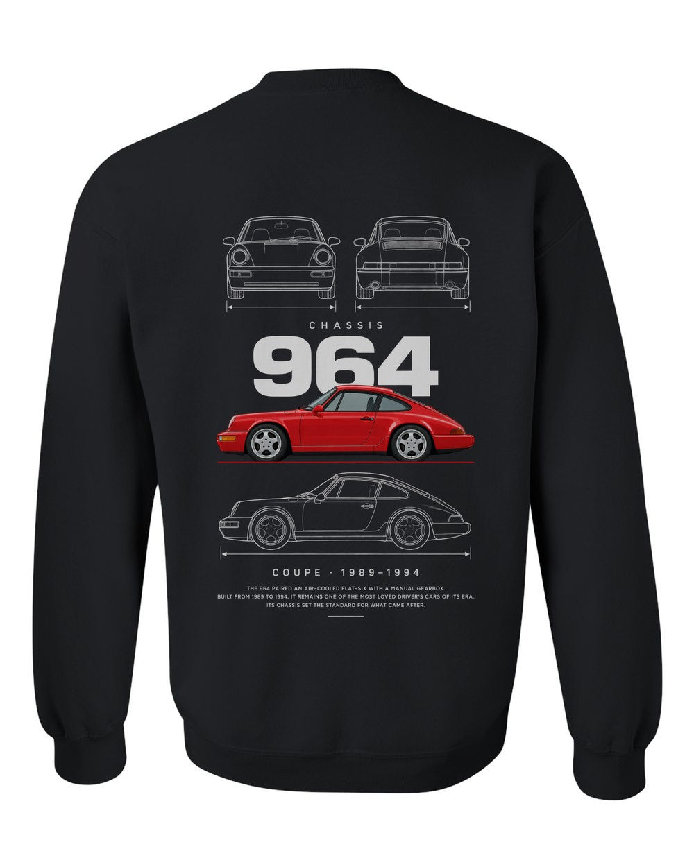 964 full-back artwork black crewneck back view with the design