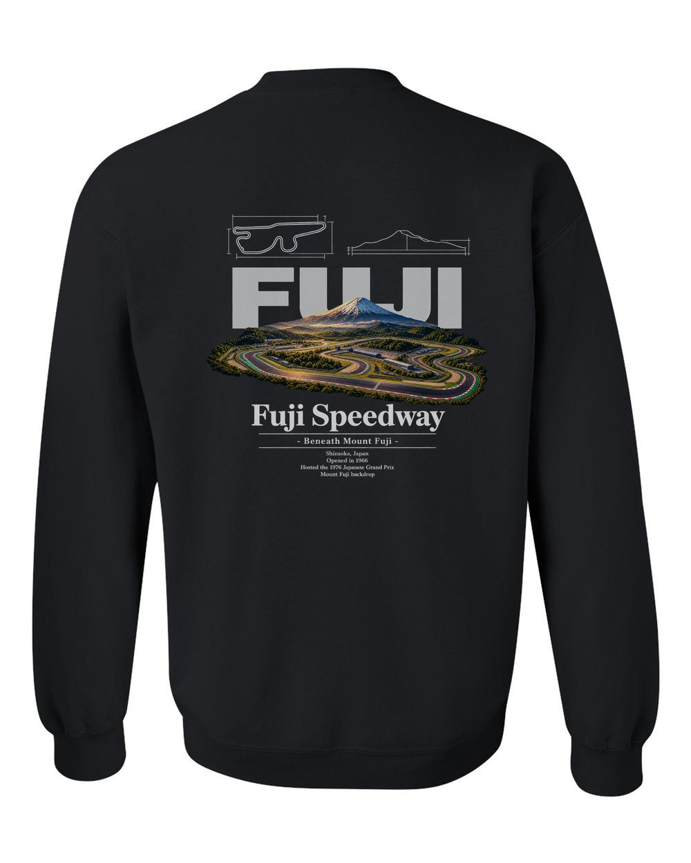 Fuji Speedway black crewneck back view with the design