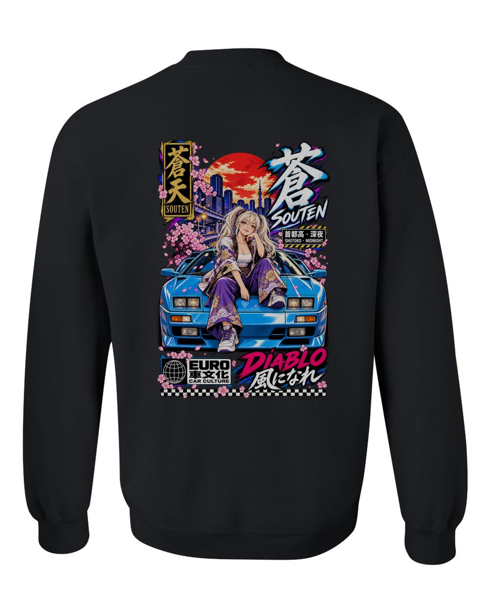 SOUTEN DIABLO full-back artwork black crewneck back view with the design