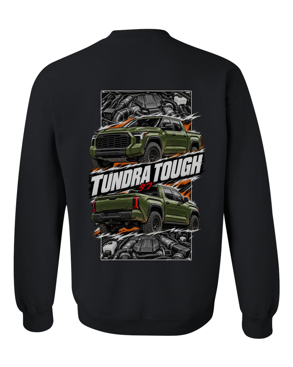 Toyota Tundra TRD Pro torn poster black crewneck back view with the design