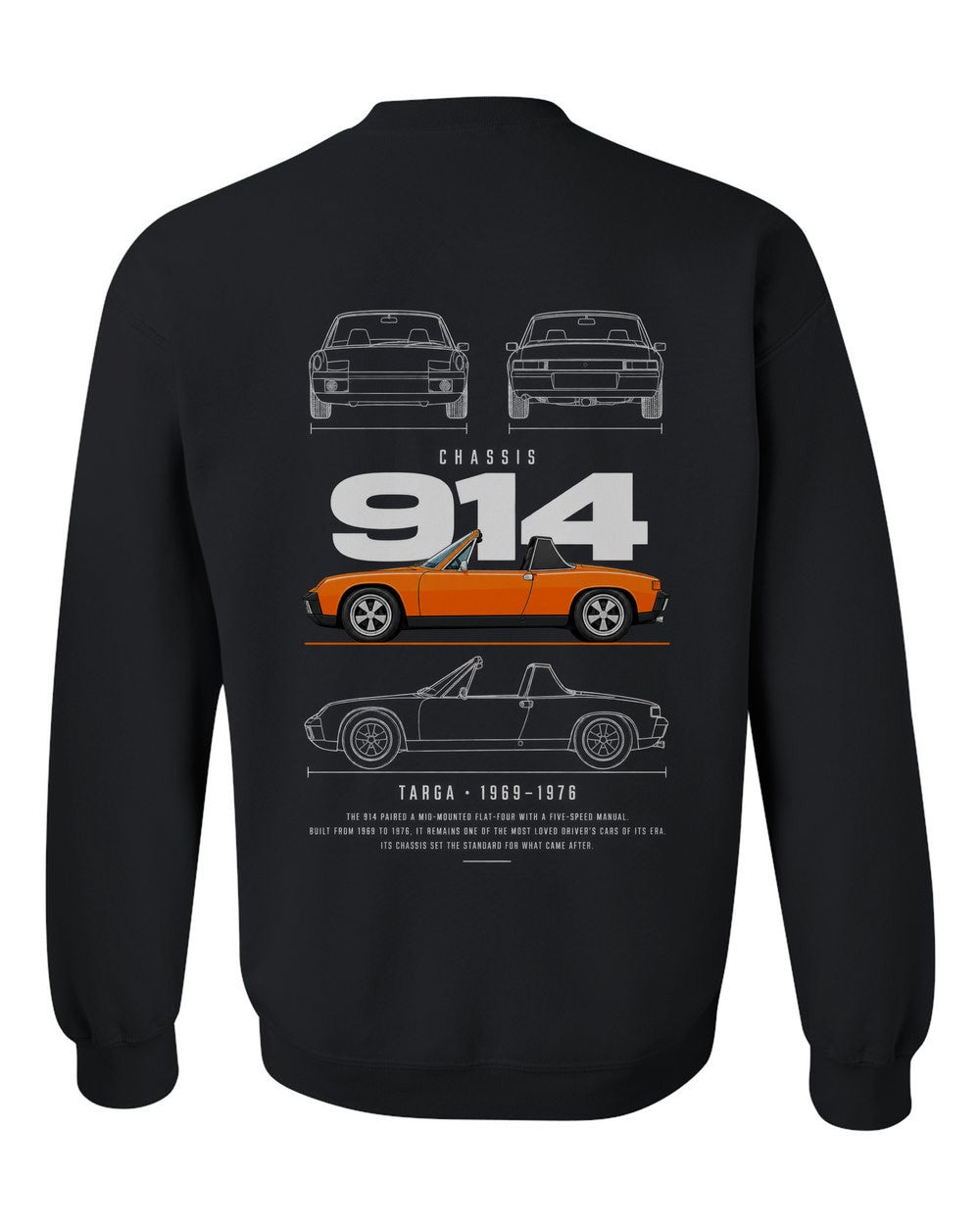 914 full-back artwork black crewneck back view with the design
