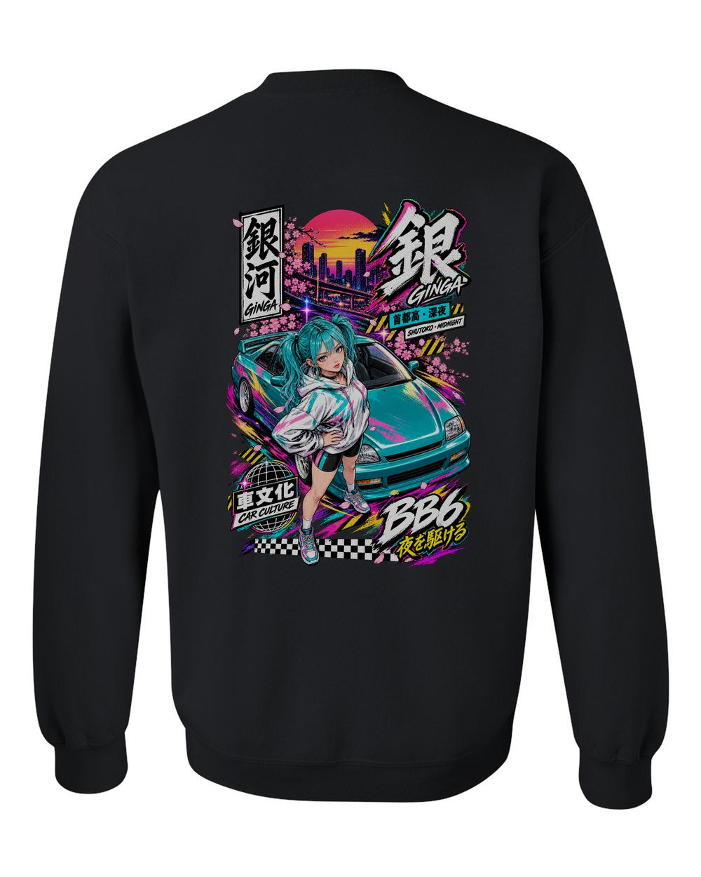 GINGA BB6 full-back artwork black crewneck back view with the design