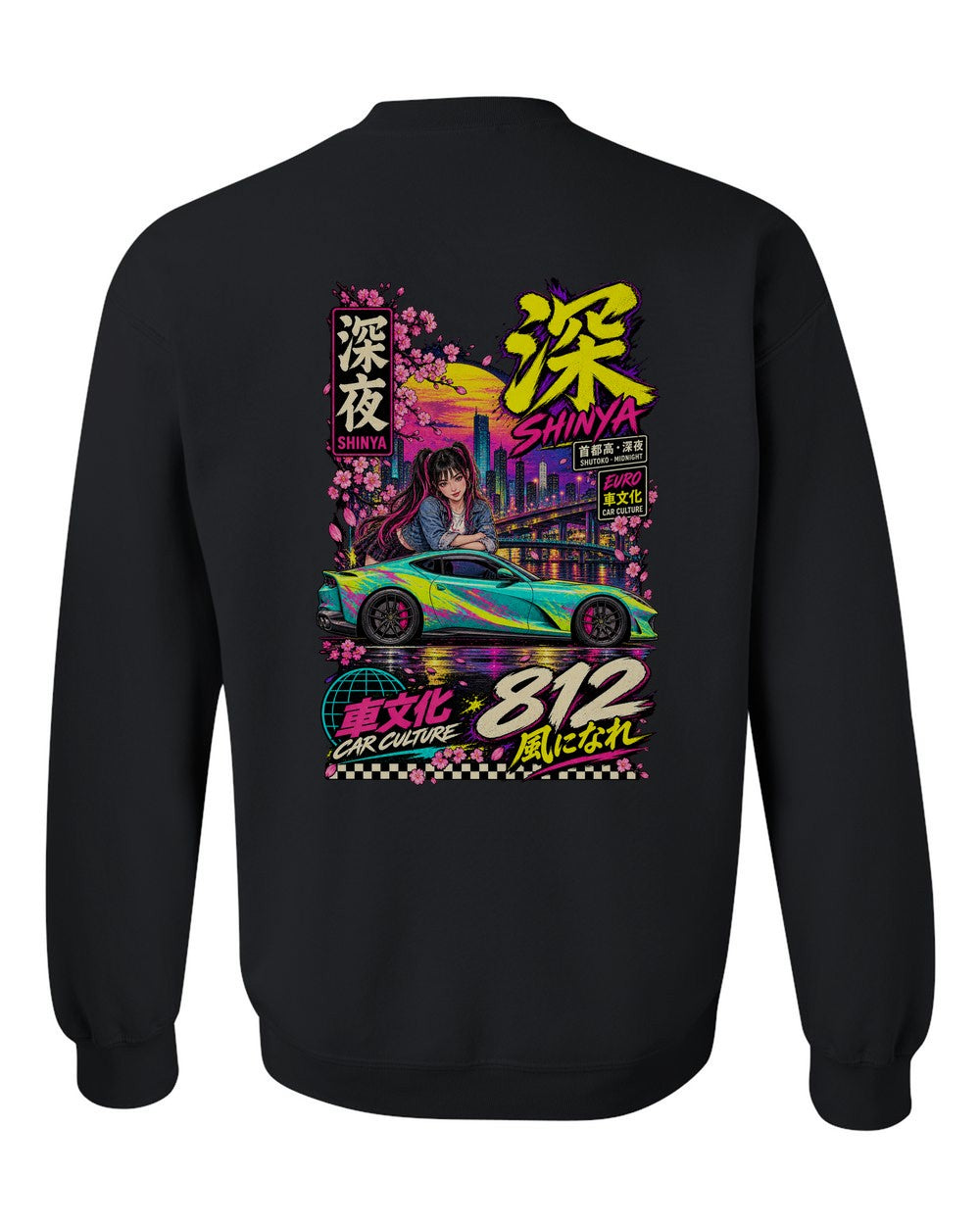 SHINYA 812 full-back artwork black crewneck back view with the design