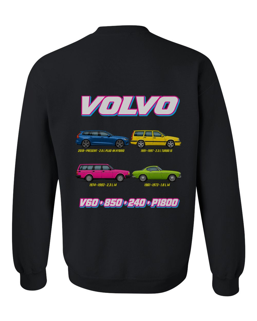 Volvo Performance evolution poster black crewneck back view with the design