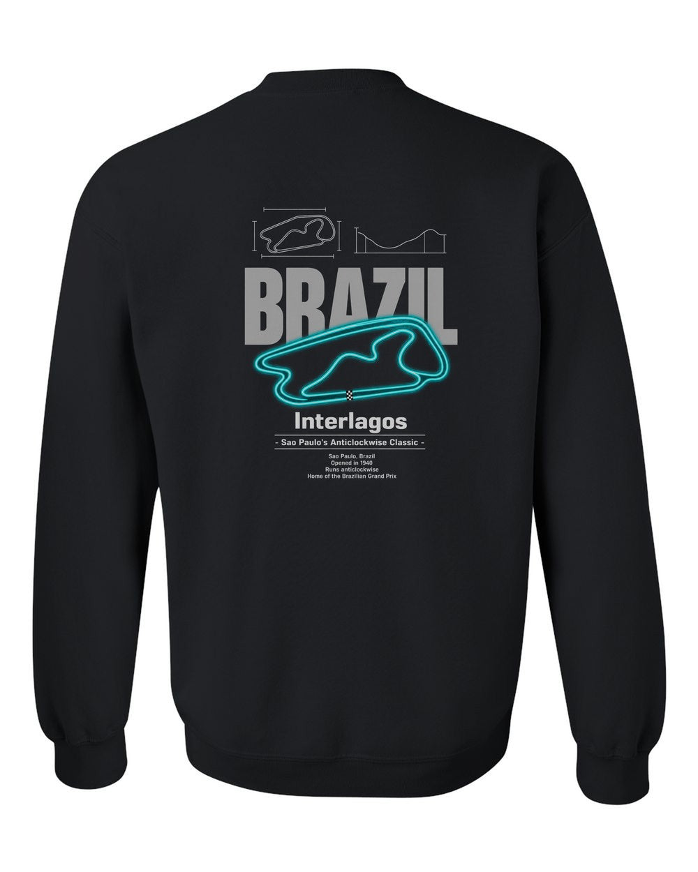 Interlagos black crewneck back view with the design