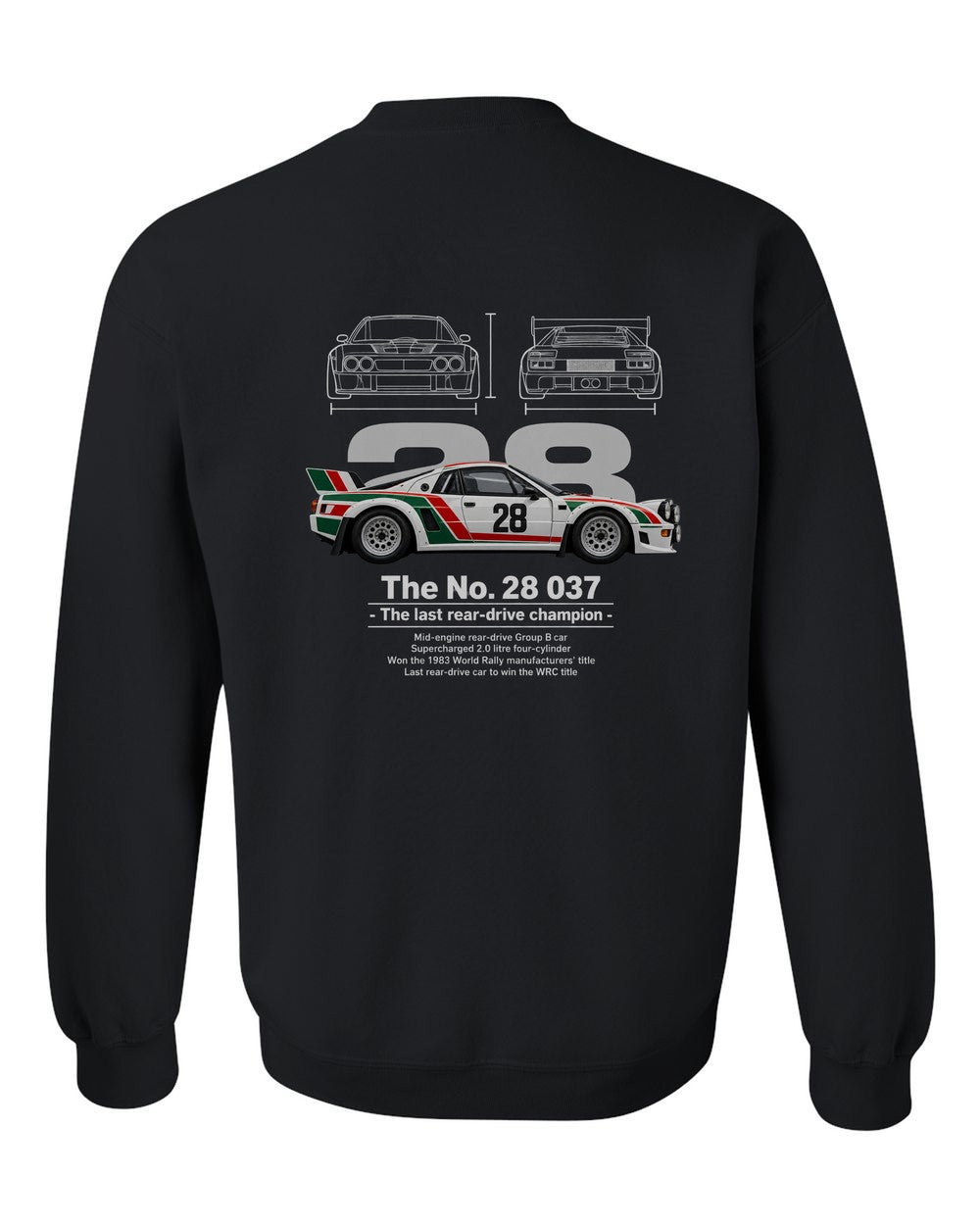 No. 28 037 black crewneck back view with the design