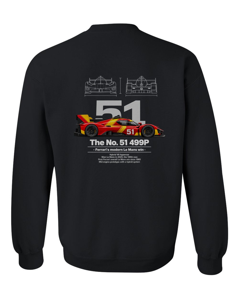 No. 51 499P black crewneck back view with the design
