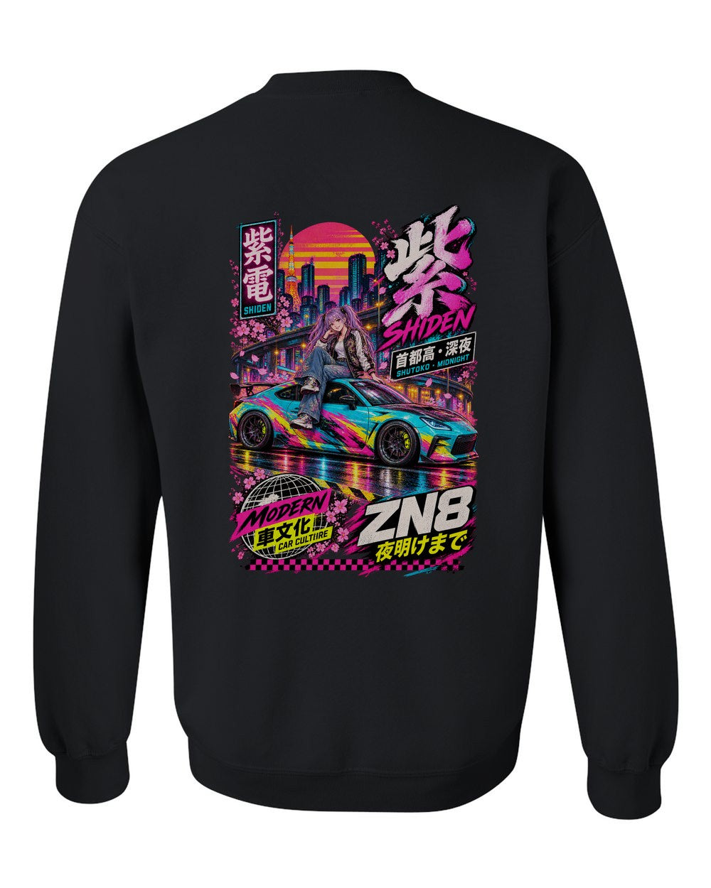 SHIDEN ZN8 full-back artwork black crewneck back view with the design