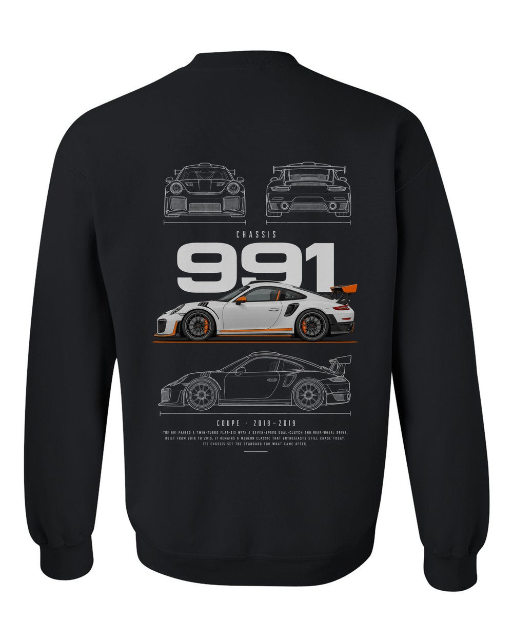 991 full-back artwork black crewneck back view with the design