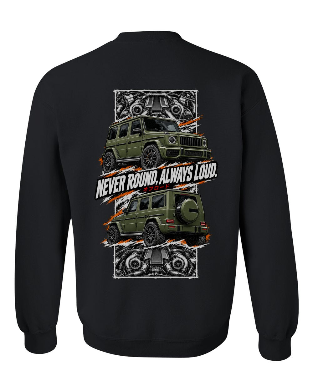 Mercedes-AMG G63 torn poster black crewneck back view with the design