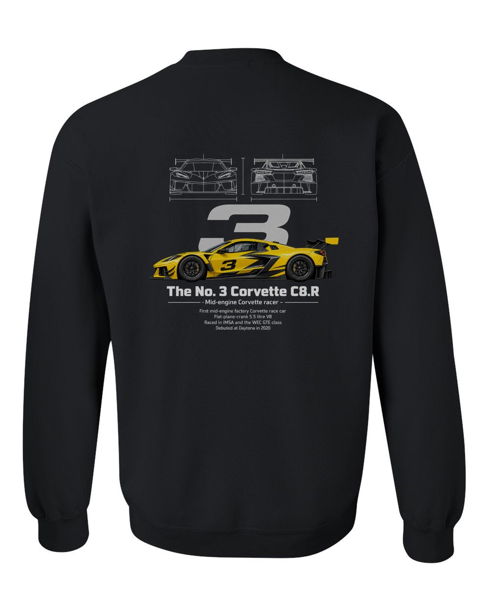 No. 3 Corvette C8.R black crewneck back view with the design