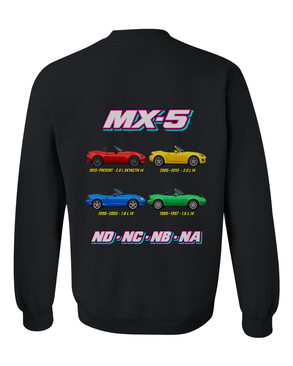 Mazda MX-5 evolution poster black crewneck back view with the design
