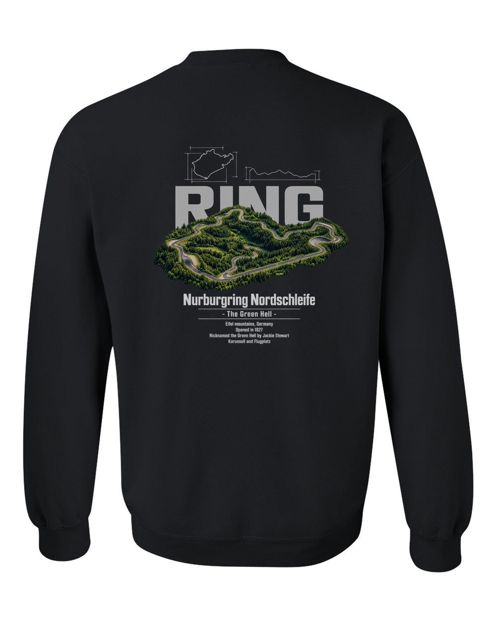 Nurburgring Nordschleife black crewneck back view with the design