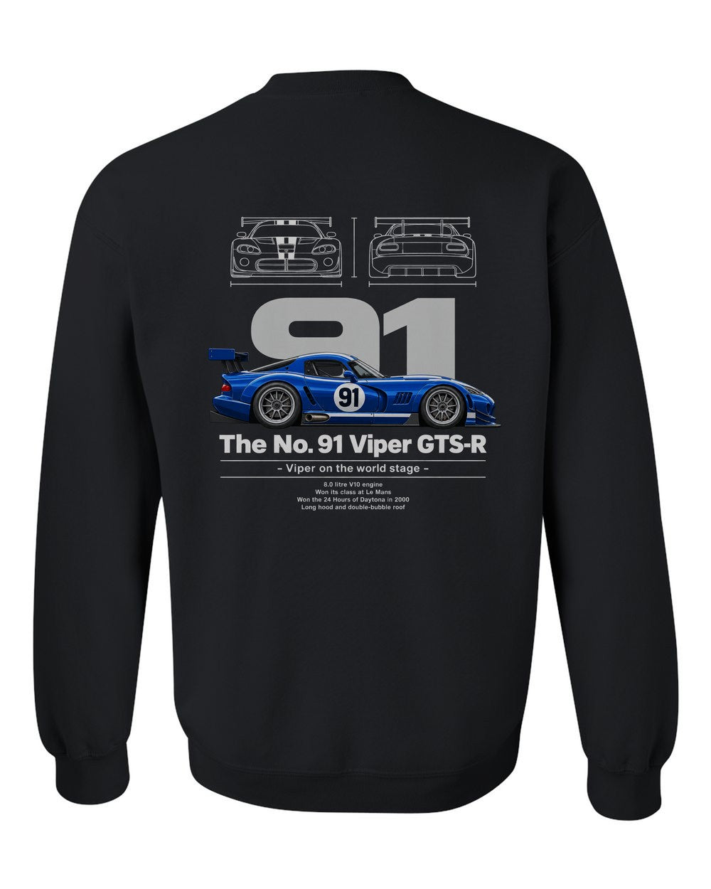 No. 91 Viper GTS-R black crewneck back view with the design
