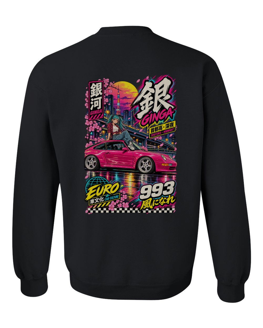 GINGA 993 full-back artwork black crewneck back view with the design