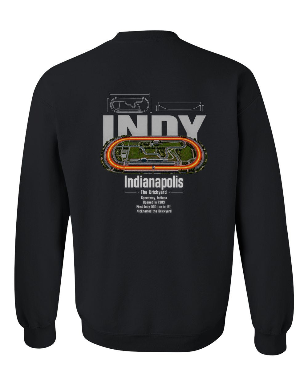 Indianapolis black crewneck back view with the design
