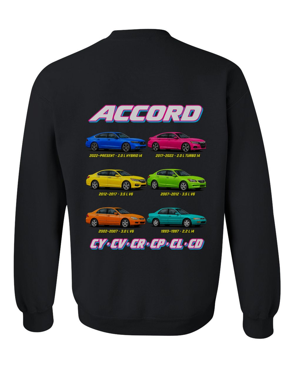 Honda Accord evolution poster black crewneck back view with the design
