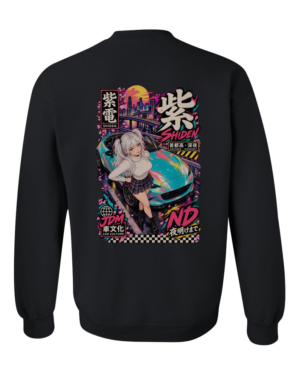 SHIDEN ND full-back artwork black crewneck back view with the design