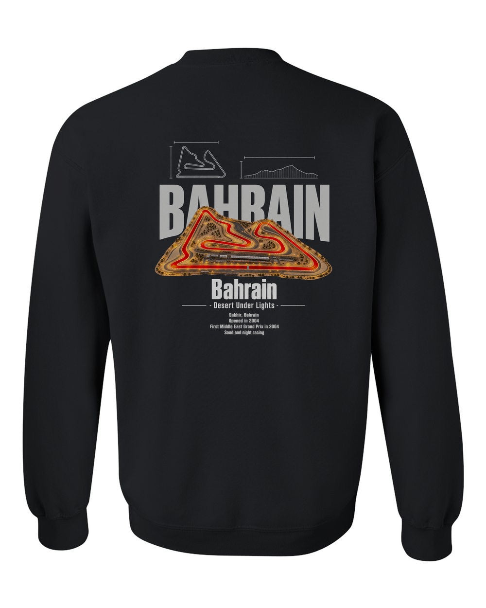 Bahrain black crewneck back view with the design