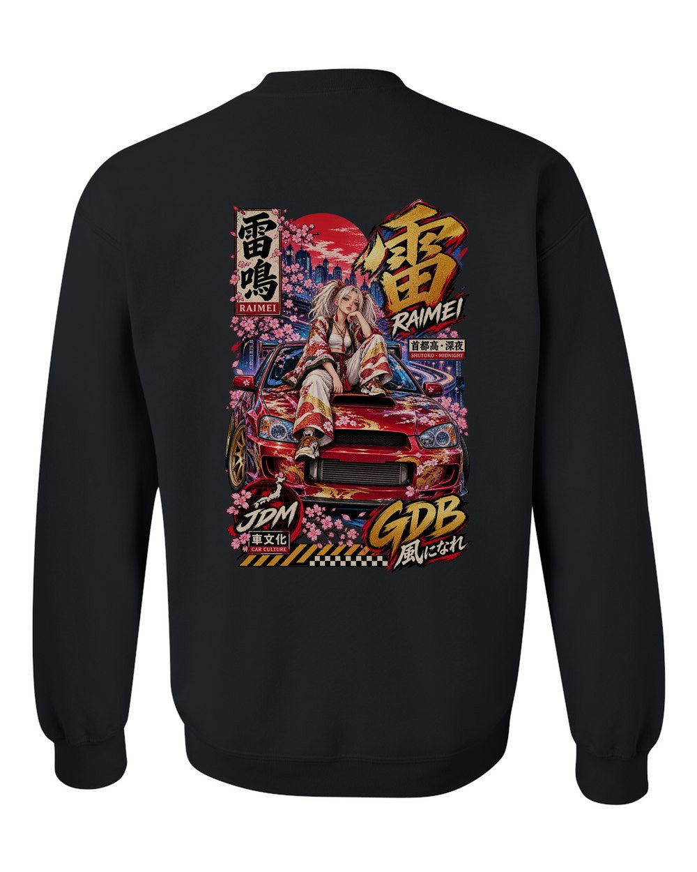 RAIMEI GDB full-back artwork black crewneck back view with the design