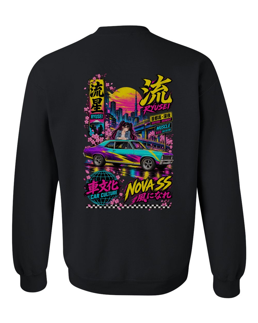 RYUSEI NOVA SS full-back artwork black crewneck back view with the design