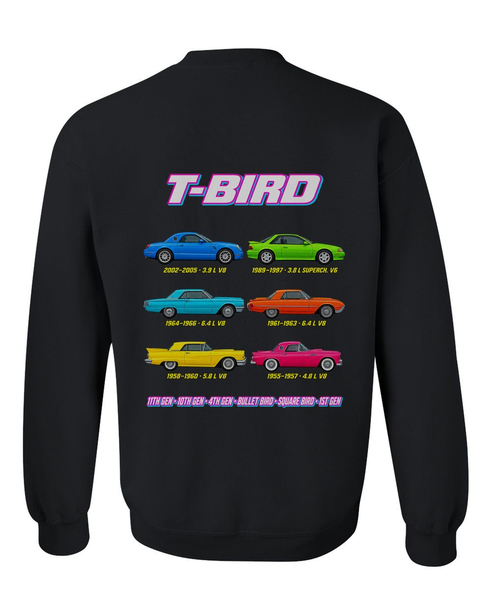Ford Thunderbird evolution poster black crewneck back view with the design