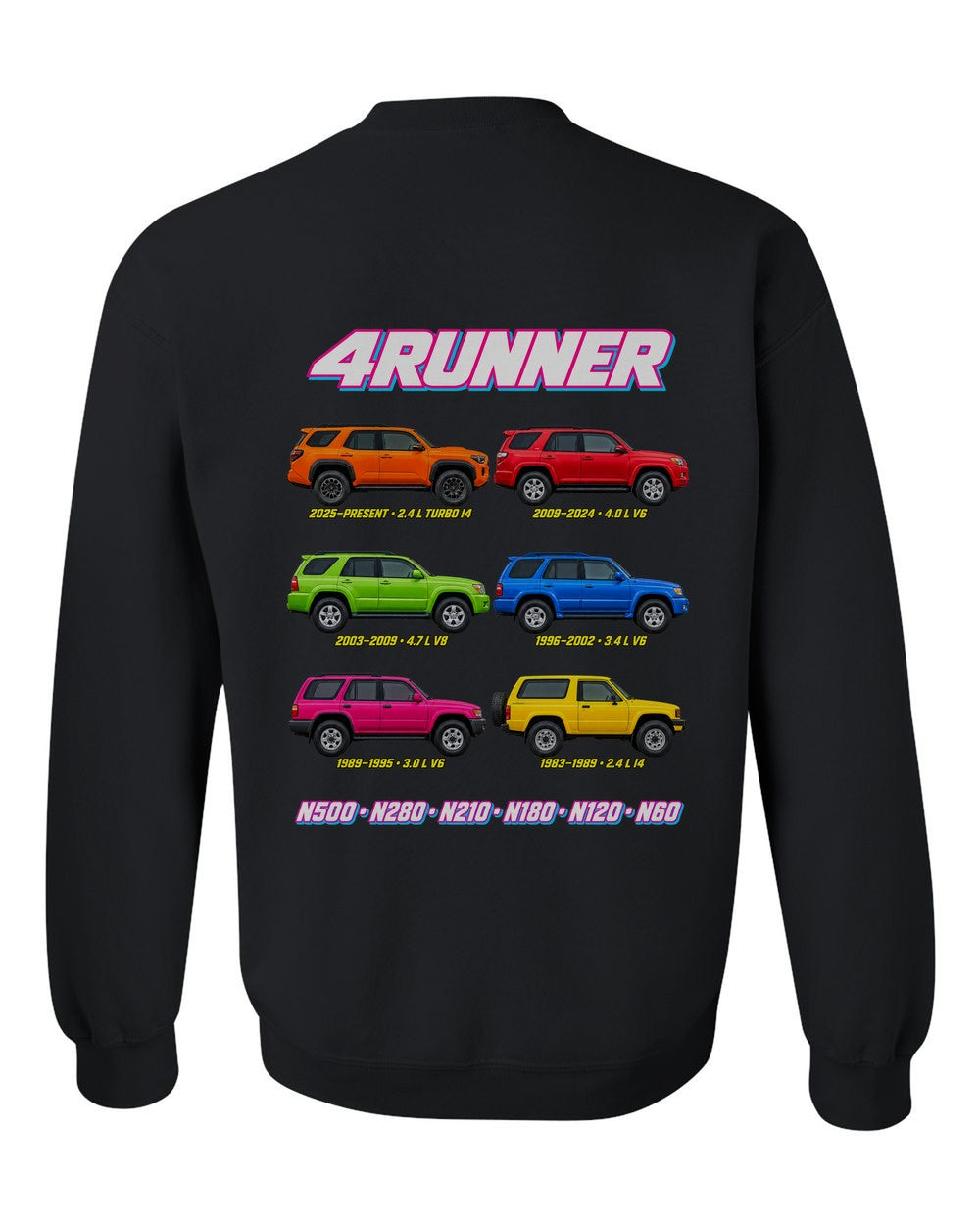 Toyota 4runner evolution poster black crewneck back view with the design