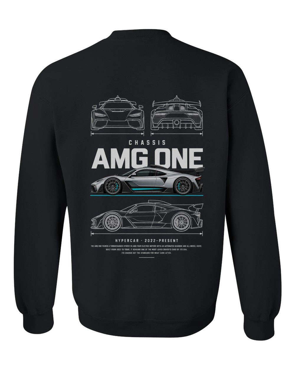 AMG ONE full-back artwork black crewneck back view with the design