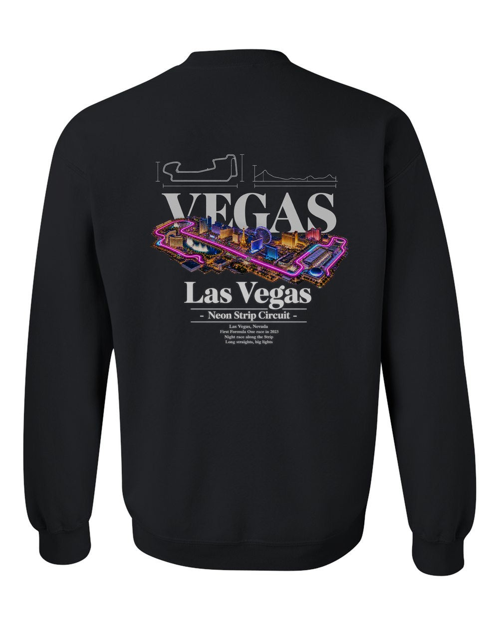 Las Vegas black crewneck back view with the design
