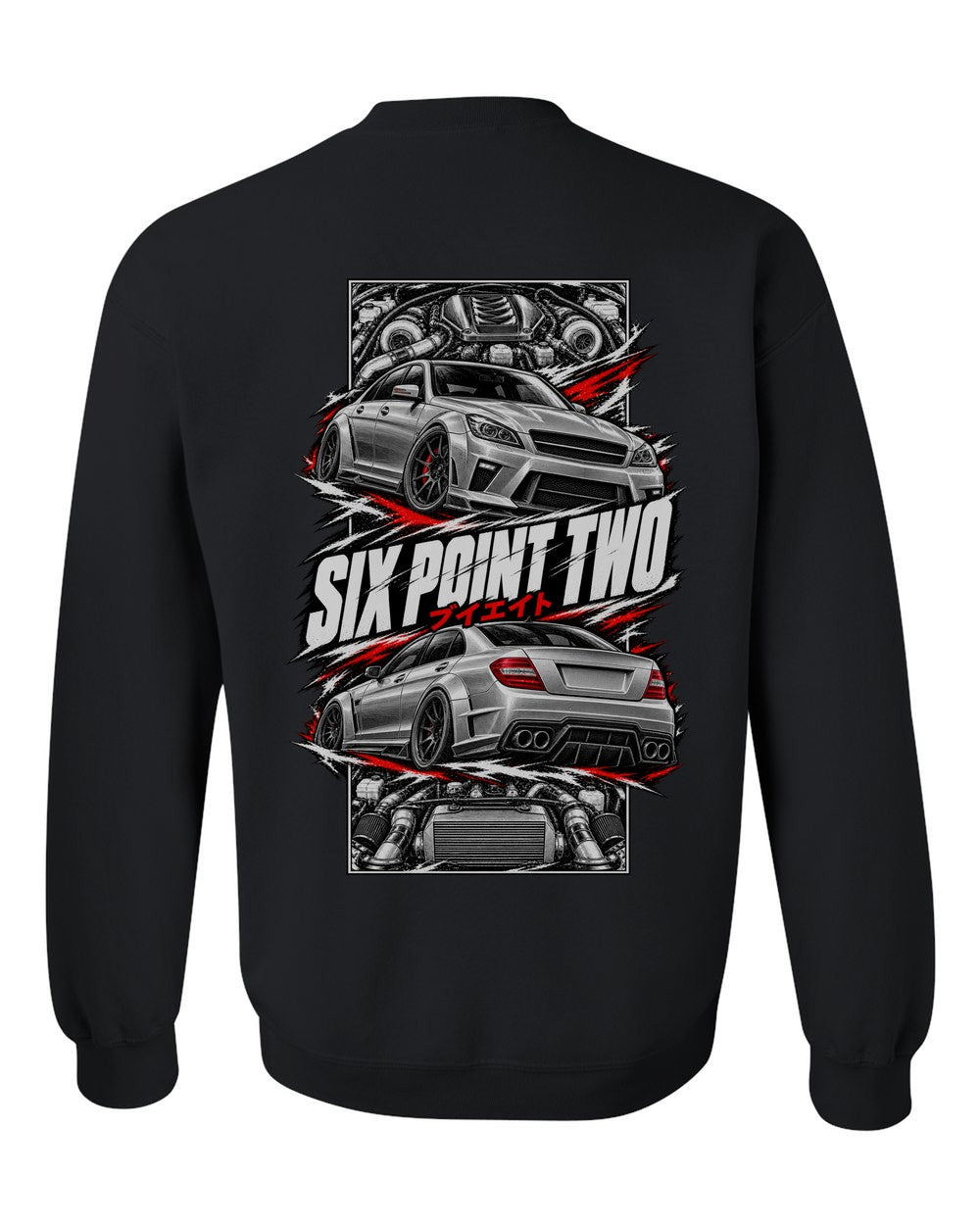 Mercedes-AMG C63 torn poster black crewneck back view with the design
