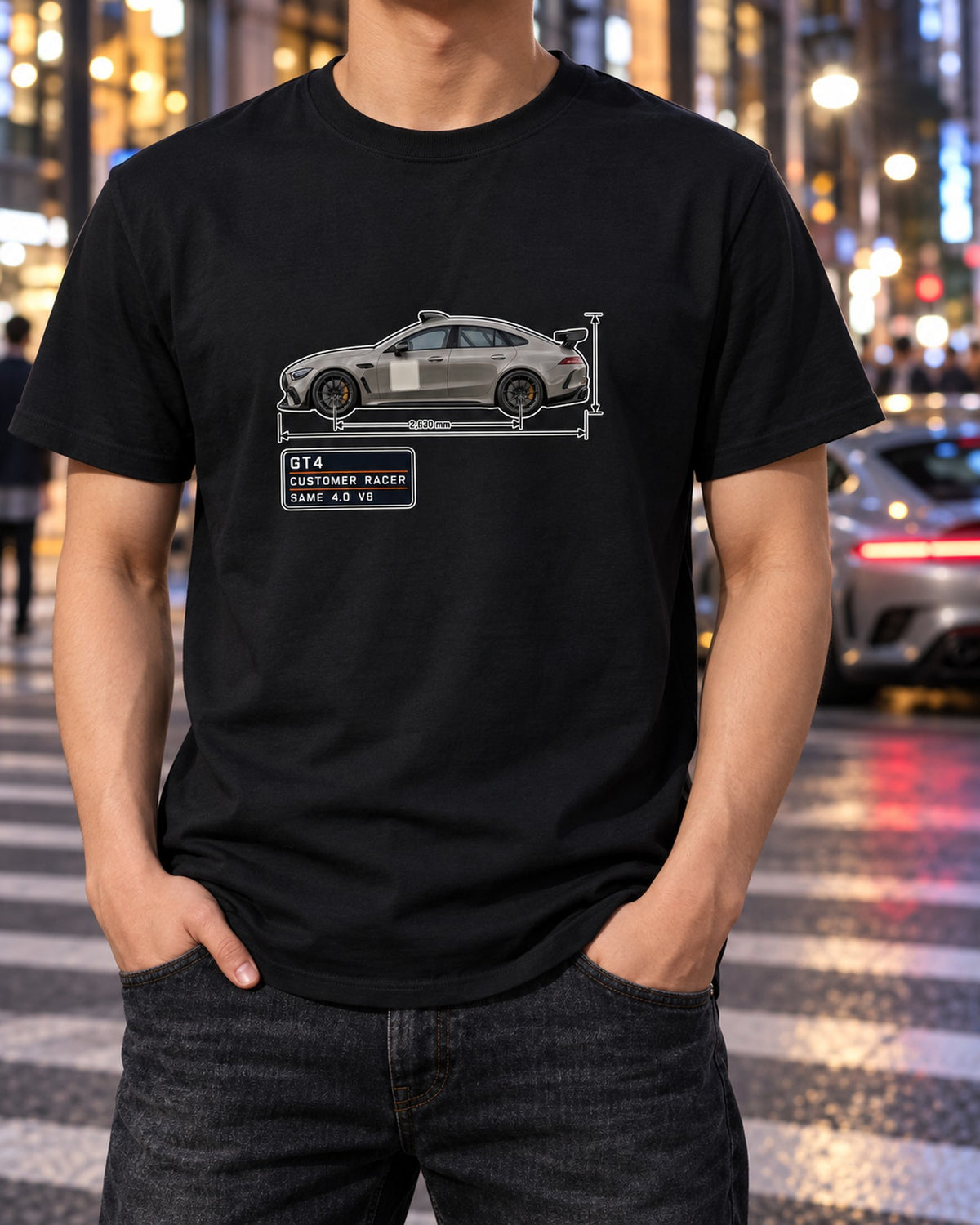 Mercedes-AMG GT4 Spec Poster Shirt, Customer Racer Car Tee T-Shirt Black worn hero
