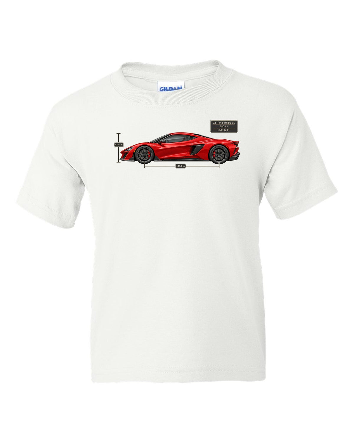 Acura NSX NC1 Type S Side Dimension Blueprint Tee, Car Gift white kids tee front view with the design