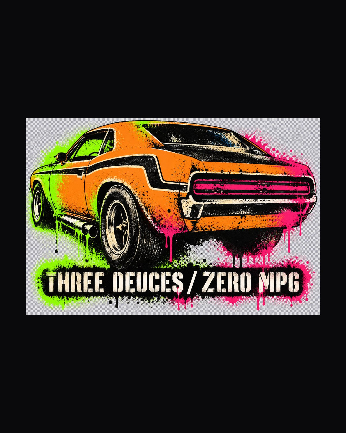 1970 Dodge Challenger T/A Stencil Spray Shirt, Three Deuces design only