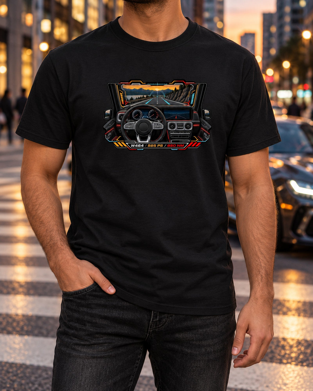 Mercedes G63 W464 585 PS 850 NM Dual Screen Cockpit HUD Shirt T-Shirt Black worn hero