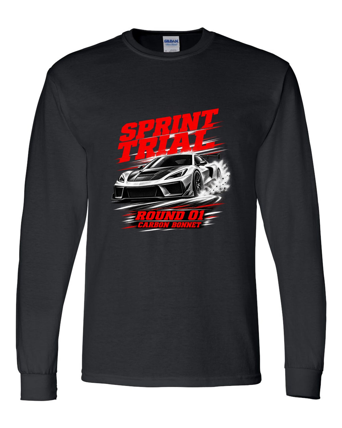 Honda NSX-R NA1 race poster design with sprint trial round 01 carbon bonnet text black long sleeve front view with the design