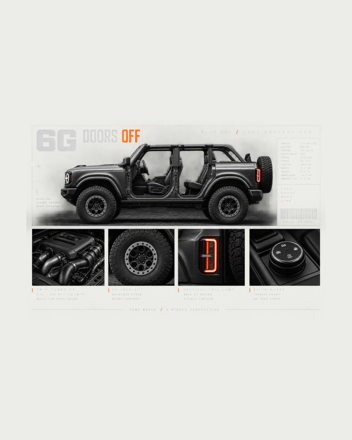 Ford Bronco 6G Four-Door Doors Off Dossier Shirt, 2021+ design only