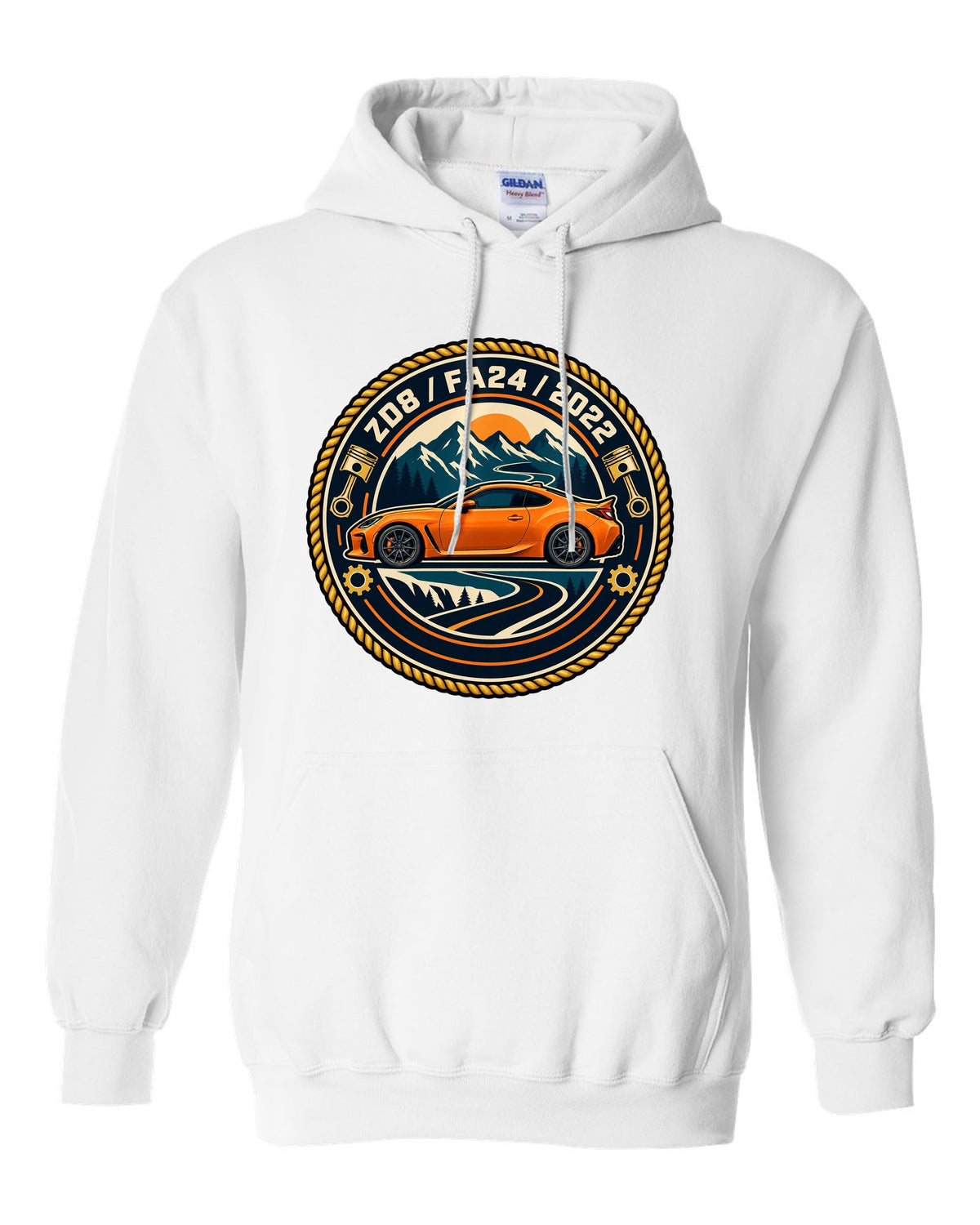 Subaru BRZ ZC6 tS in pastel vaporwave style, ZC6 / FA20 white pull over hoodie front view with the design