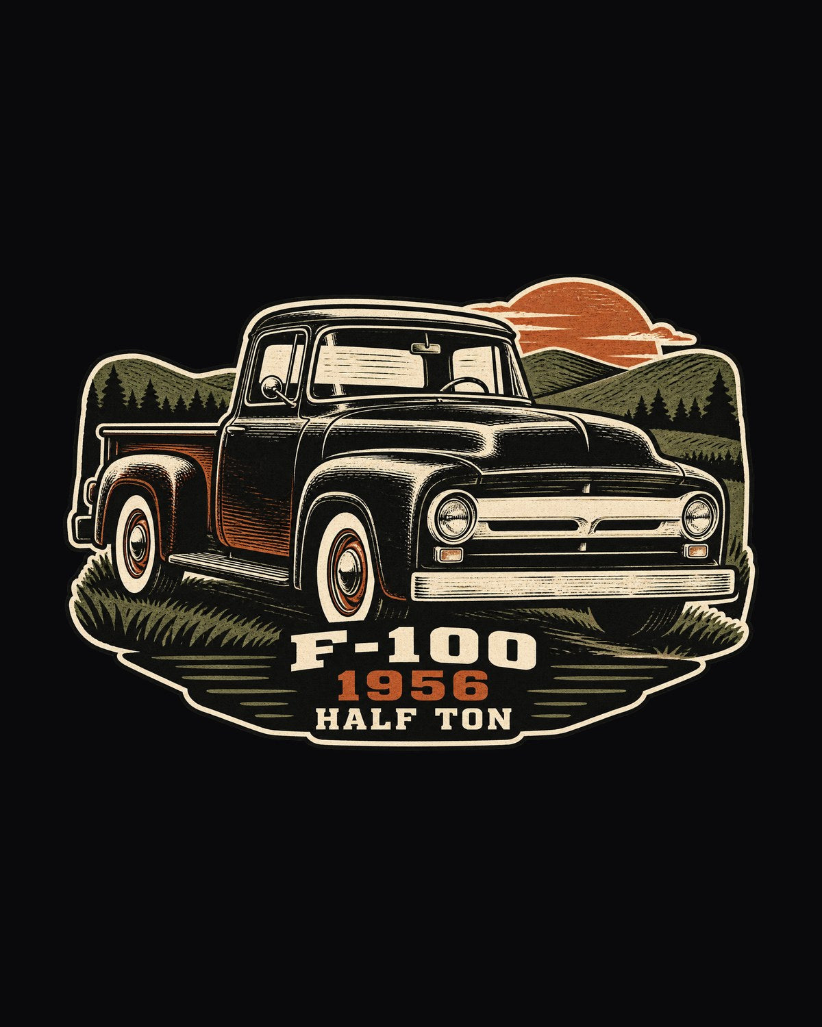 Ford F-100 1956 Half Ton Dusk Linocut Pickup Truck Shirt design only