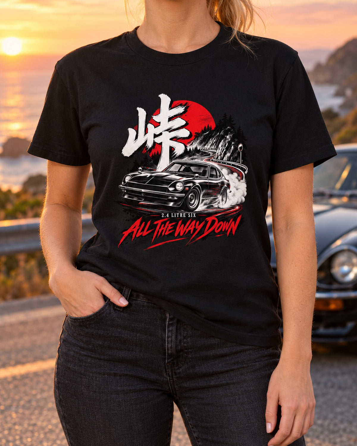 Datsun 240Z HLS30 Touge Night Shirt, Downhill Drift Car Tee T-Shirt Black worn hero