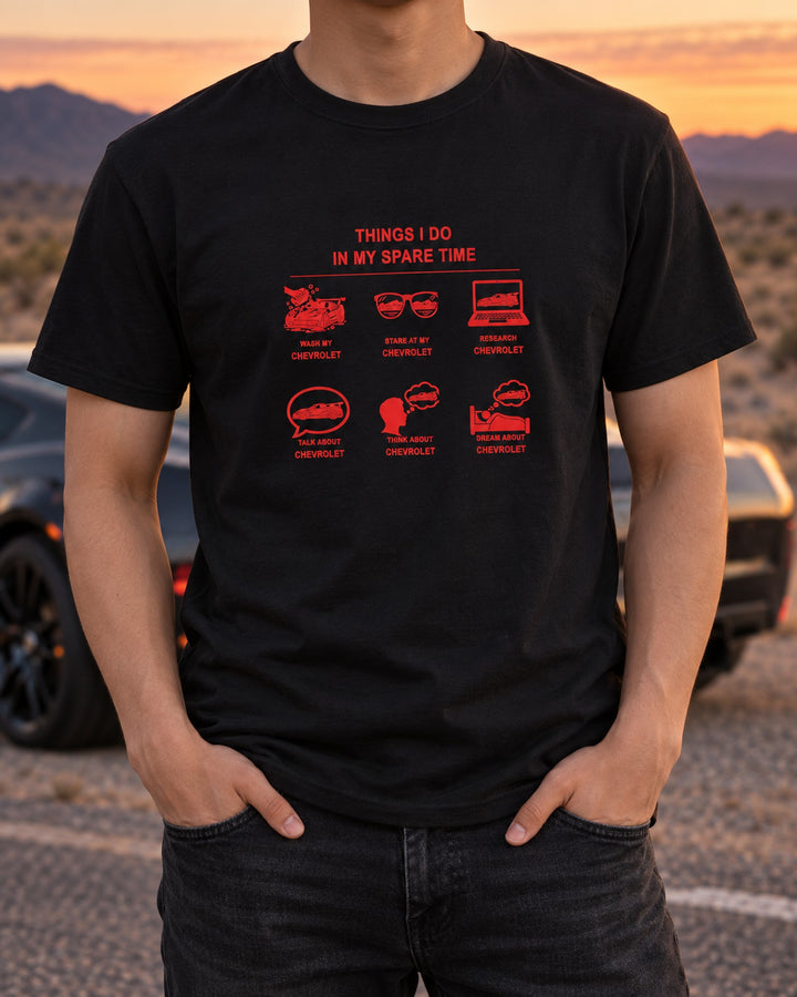 Chevrolet Things I Do Shirt, Hoodie & More T-Shirt Black worn hero