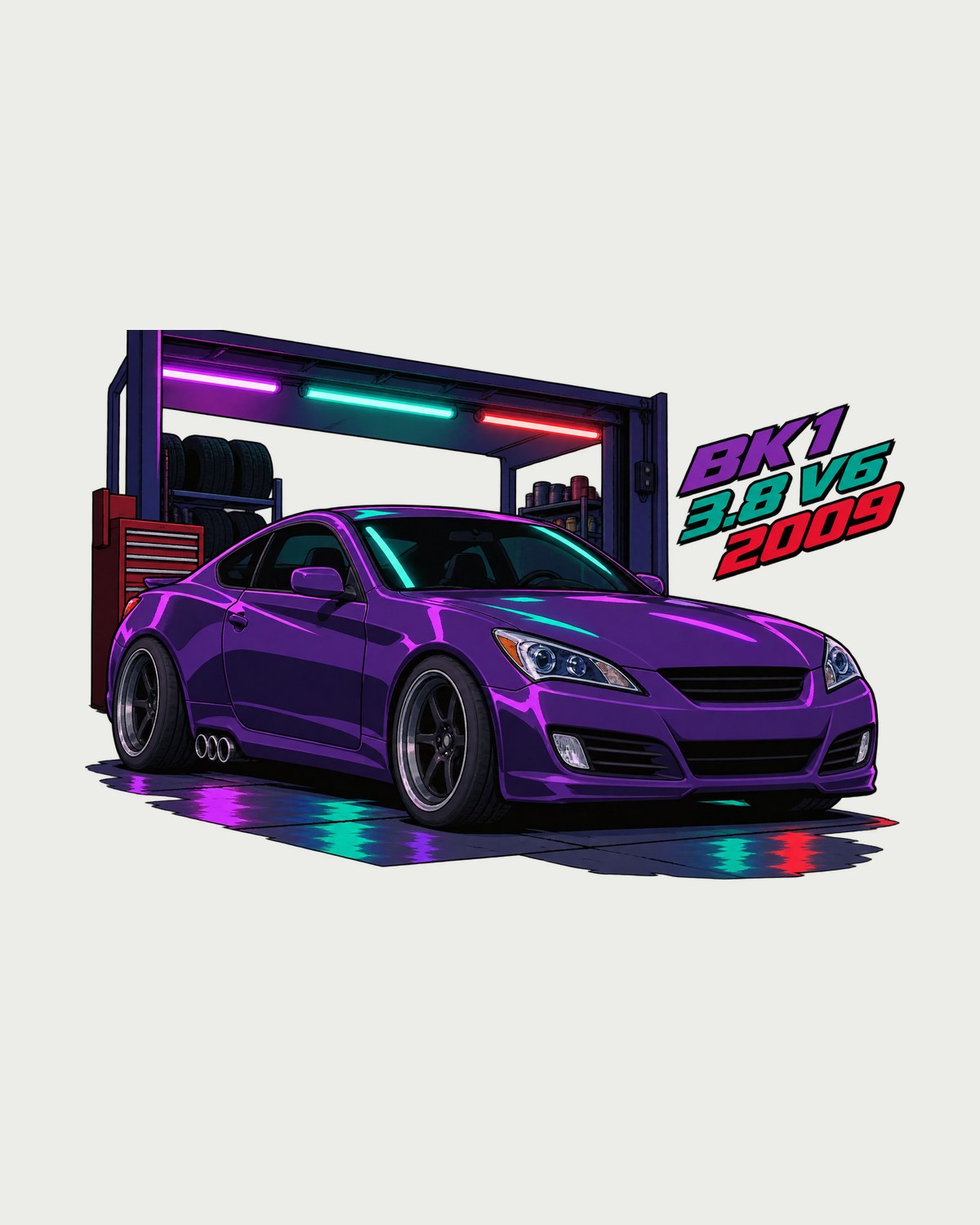 Hyundai Genesis Coupe BK1 3.8 V6 Garage Anime Shirt, 2009 design only