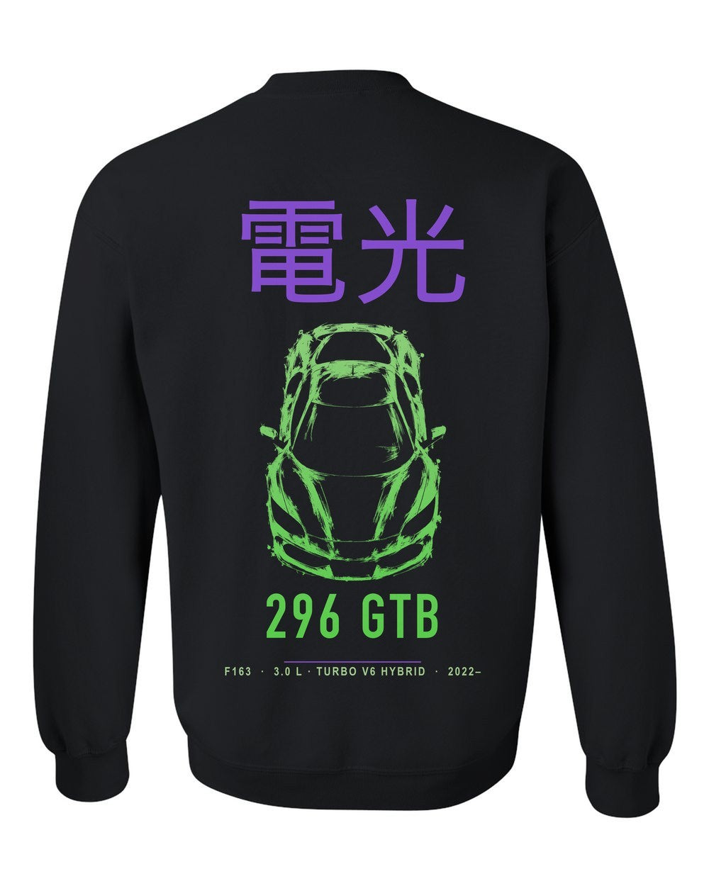 296 GTB full-back artwork black crewneck back view with the design