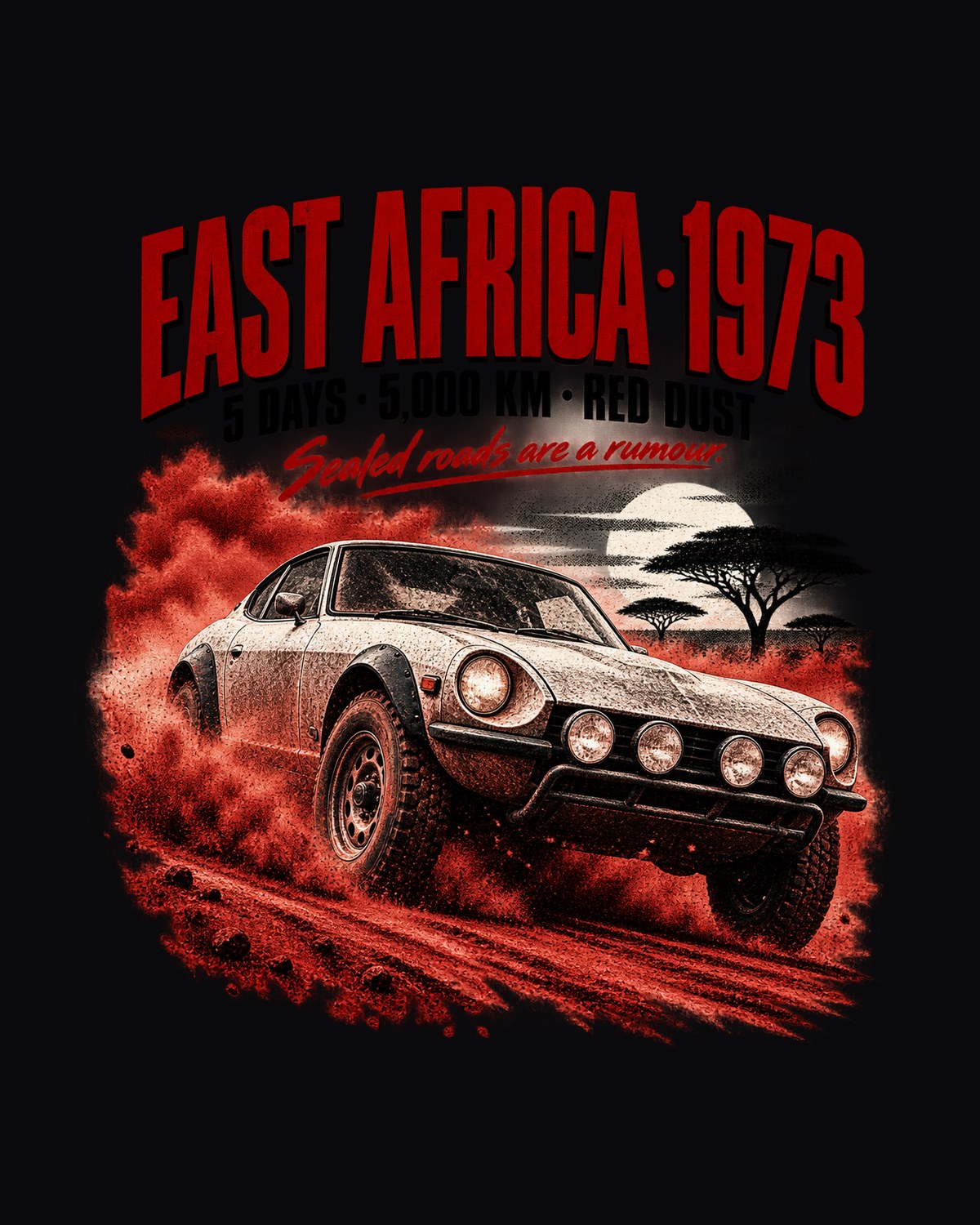 Datsun 240Z S30 East Africa 1973 Safari Rally Poster Tee design only
