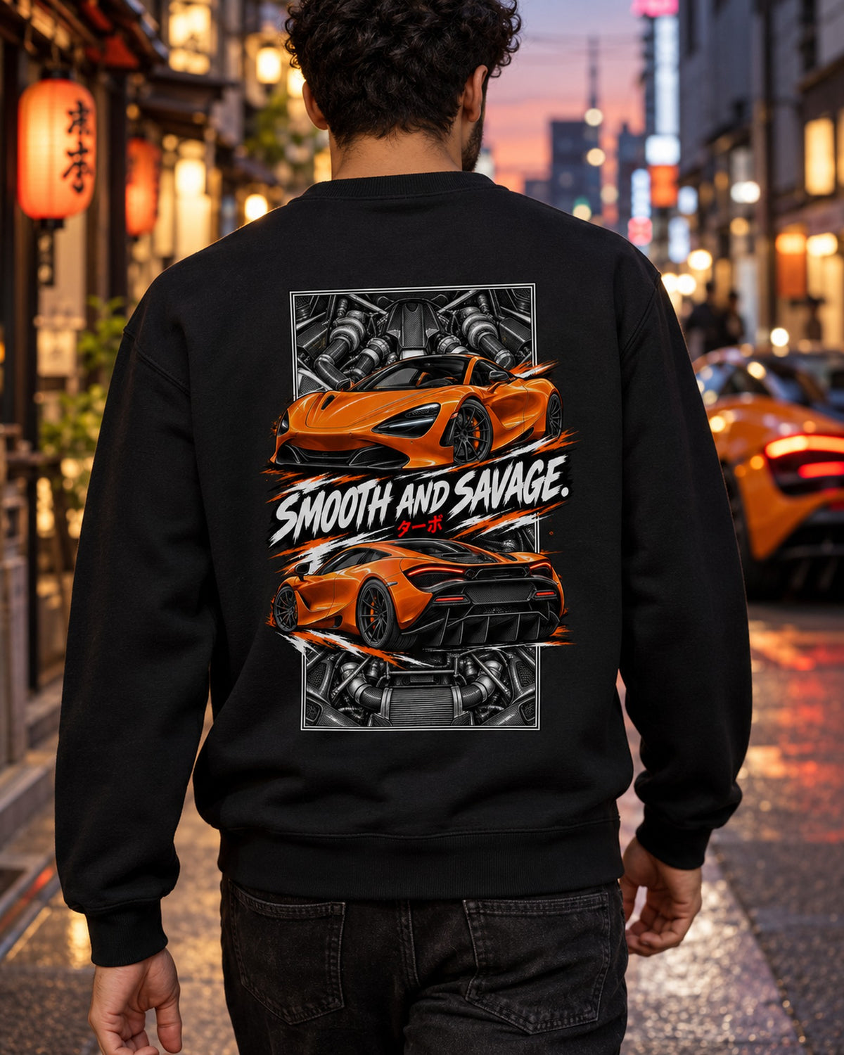 Mclaren 720S Torn Poster Full-Back Graphic Tee Crewneck Black worn hero