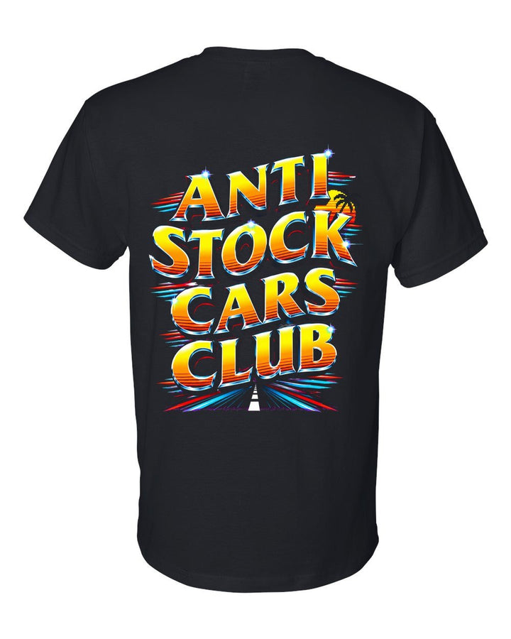 Anti Stock Cars Club Retro Racing Game T-Shirt Black back