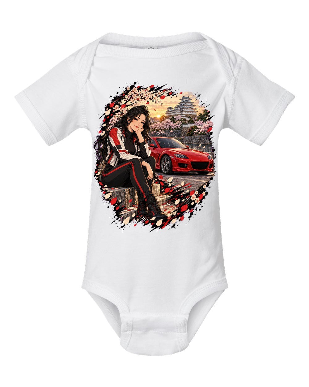 Mazda RX-8 Anime Girl Baby Onesie White front