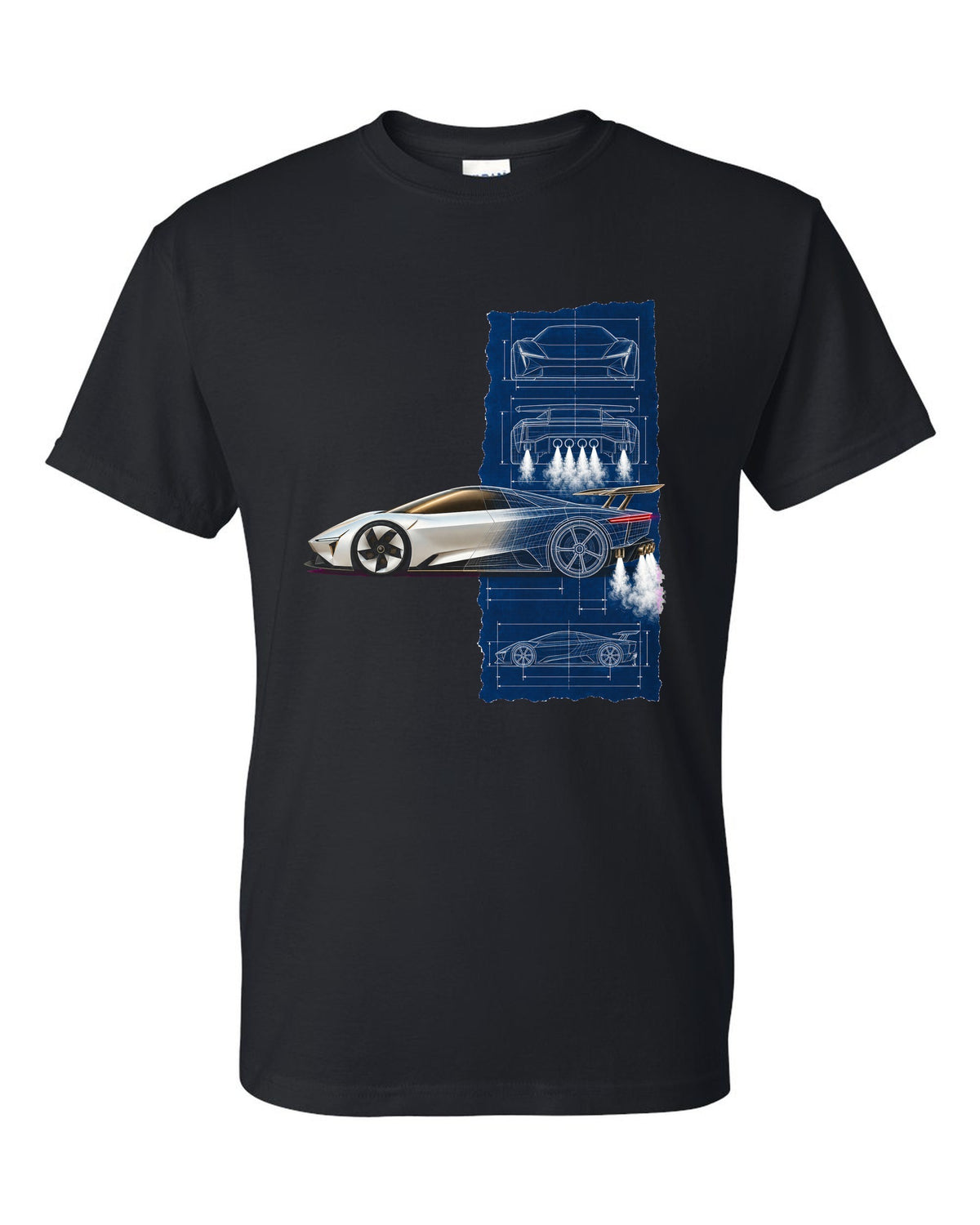 Tesla Roadster Blueprint T-Shirt Black front
