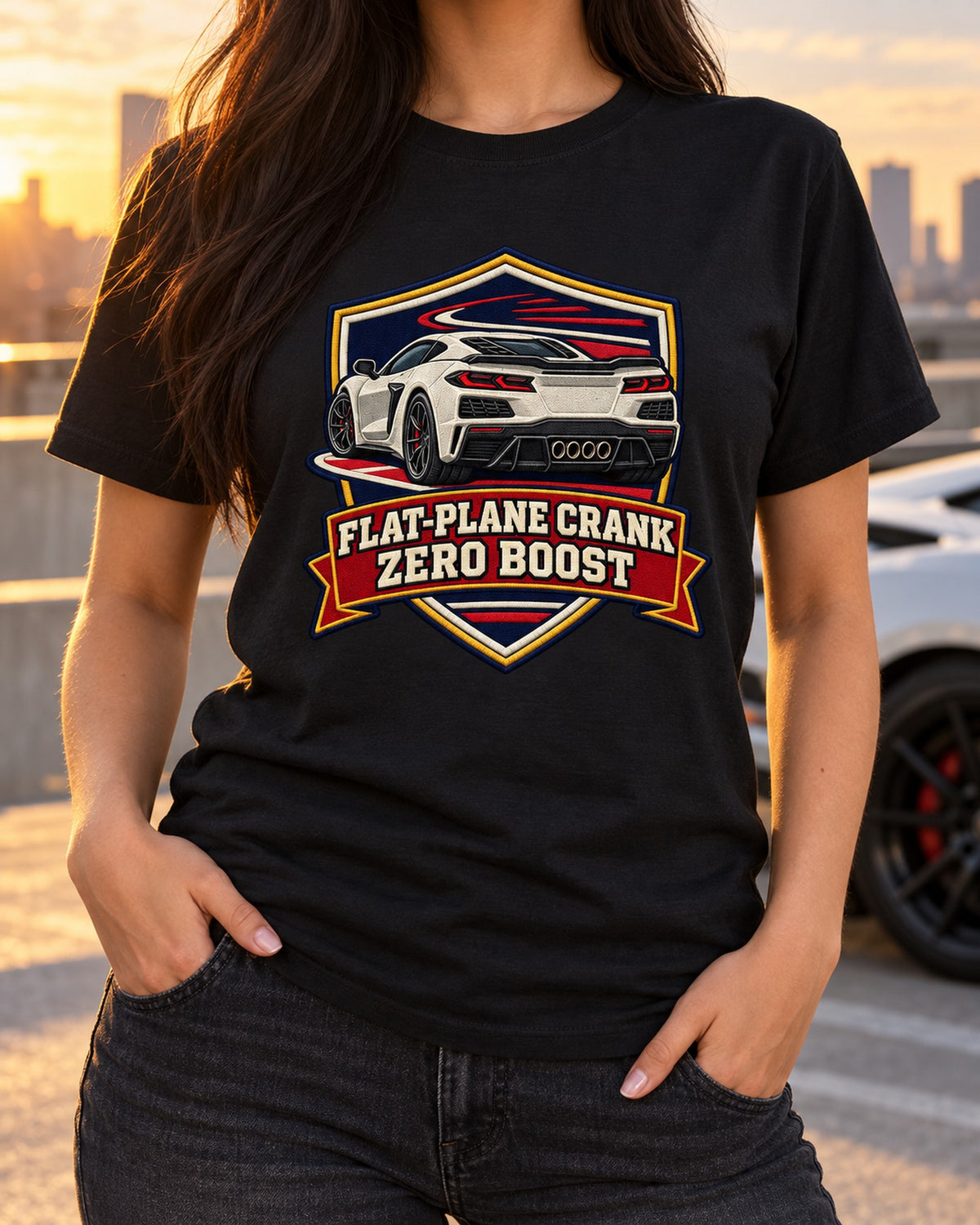 Corvette C7 ZR1 Burnout Stencil Wall Graffiti print Tee T-Shirt Black worn hero