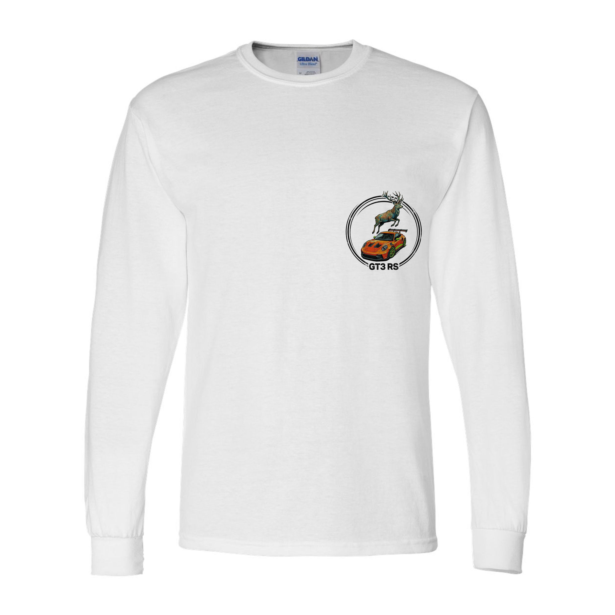 Porsche 911 GT3 RS Stag Long Sleeve T-Shirt — White front emblem