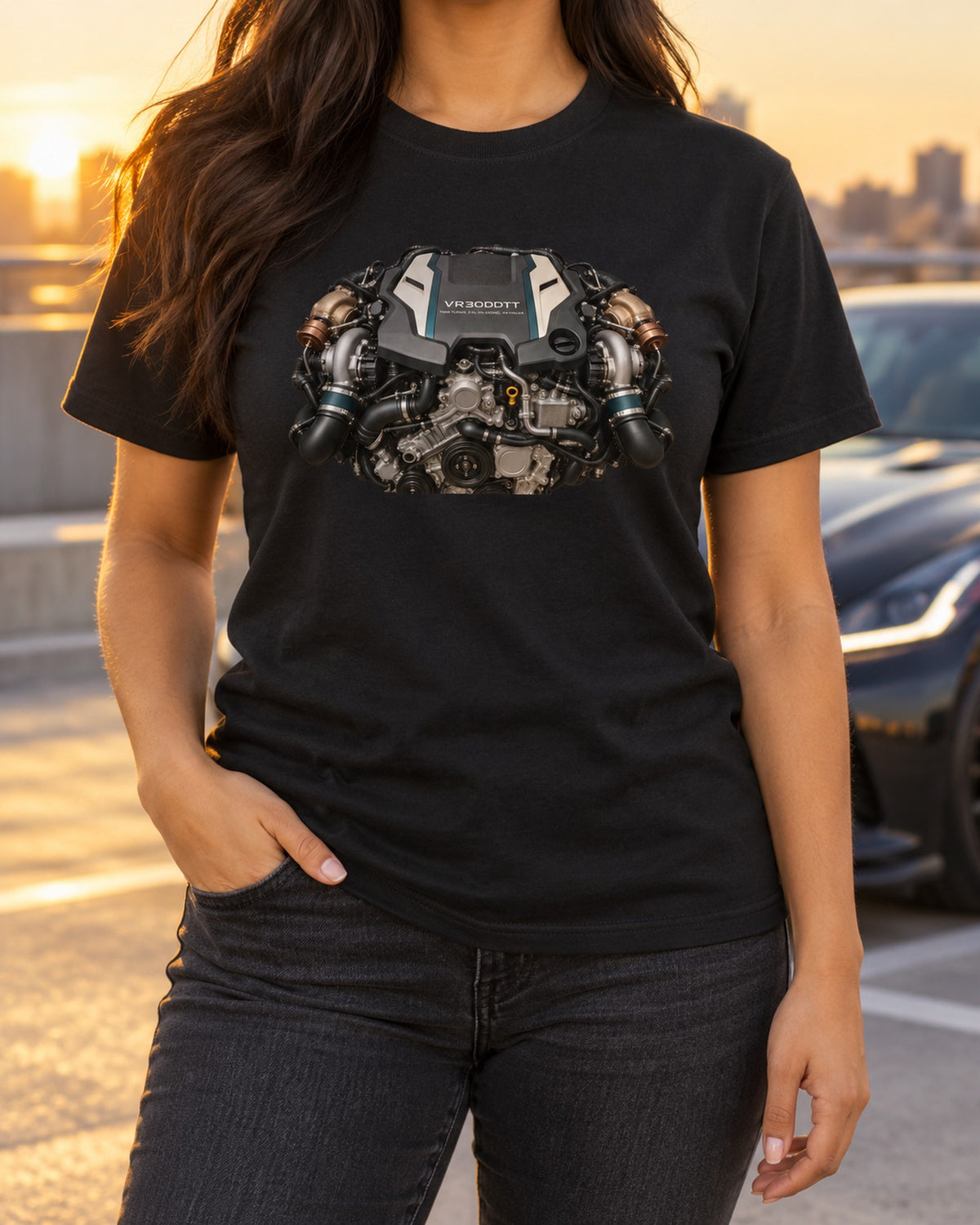 Nissan VR30DDTT Engine Shirt, Z Twin-Turbo V6 Tee T-Shirt Black worn hero